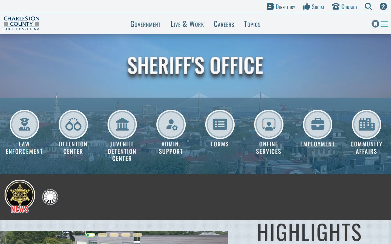 Charleston County Clerk of Court Sheriff's Office website homepage