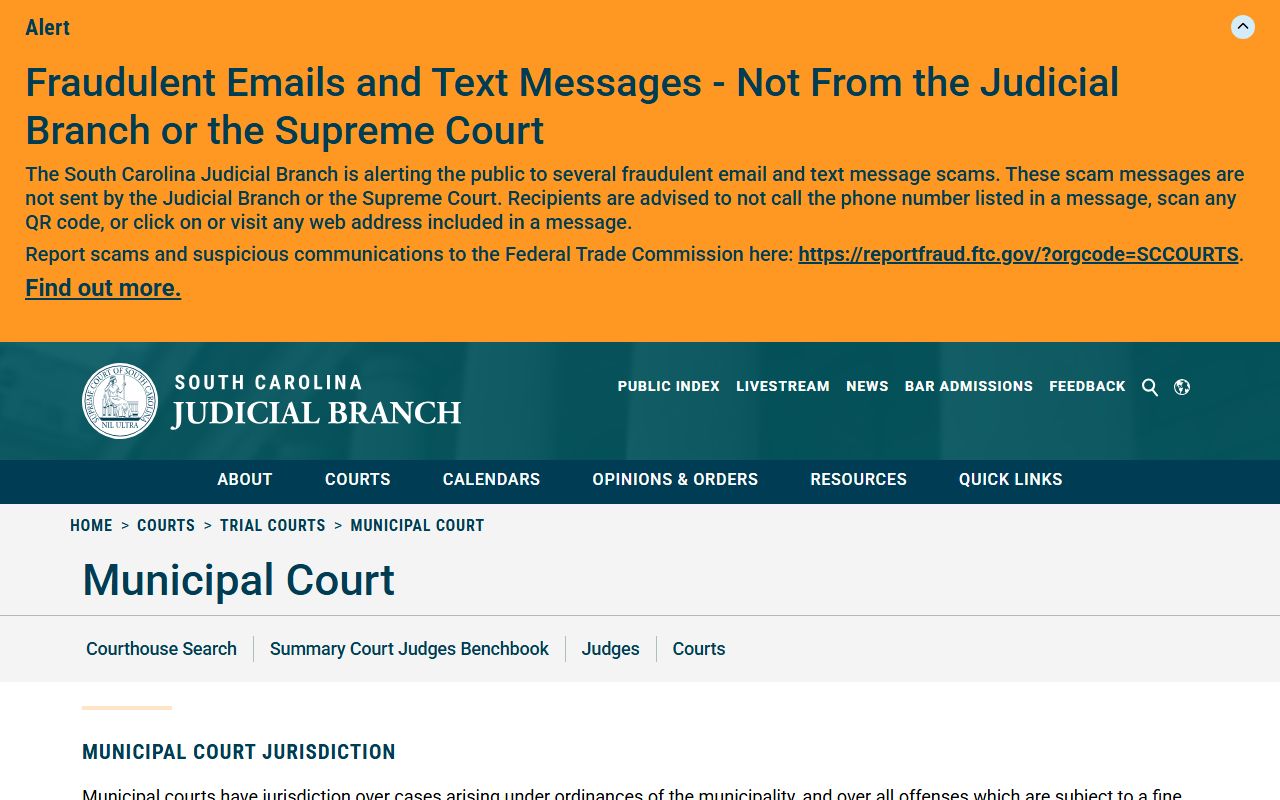 Charleston County court records Municipal Court information page