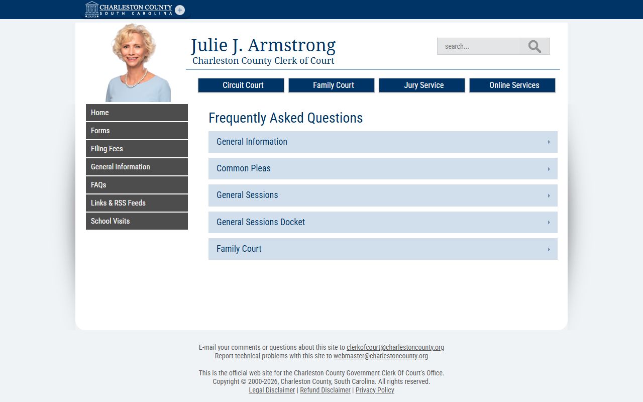 Charleston County arrest records Clerk of Court FAQ page