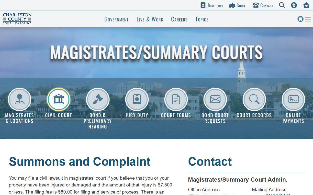 Charleston County arrest records Magistrate civil court page