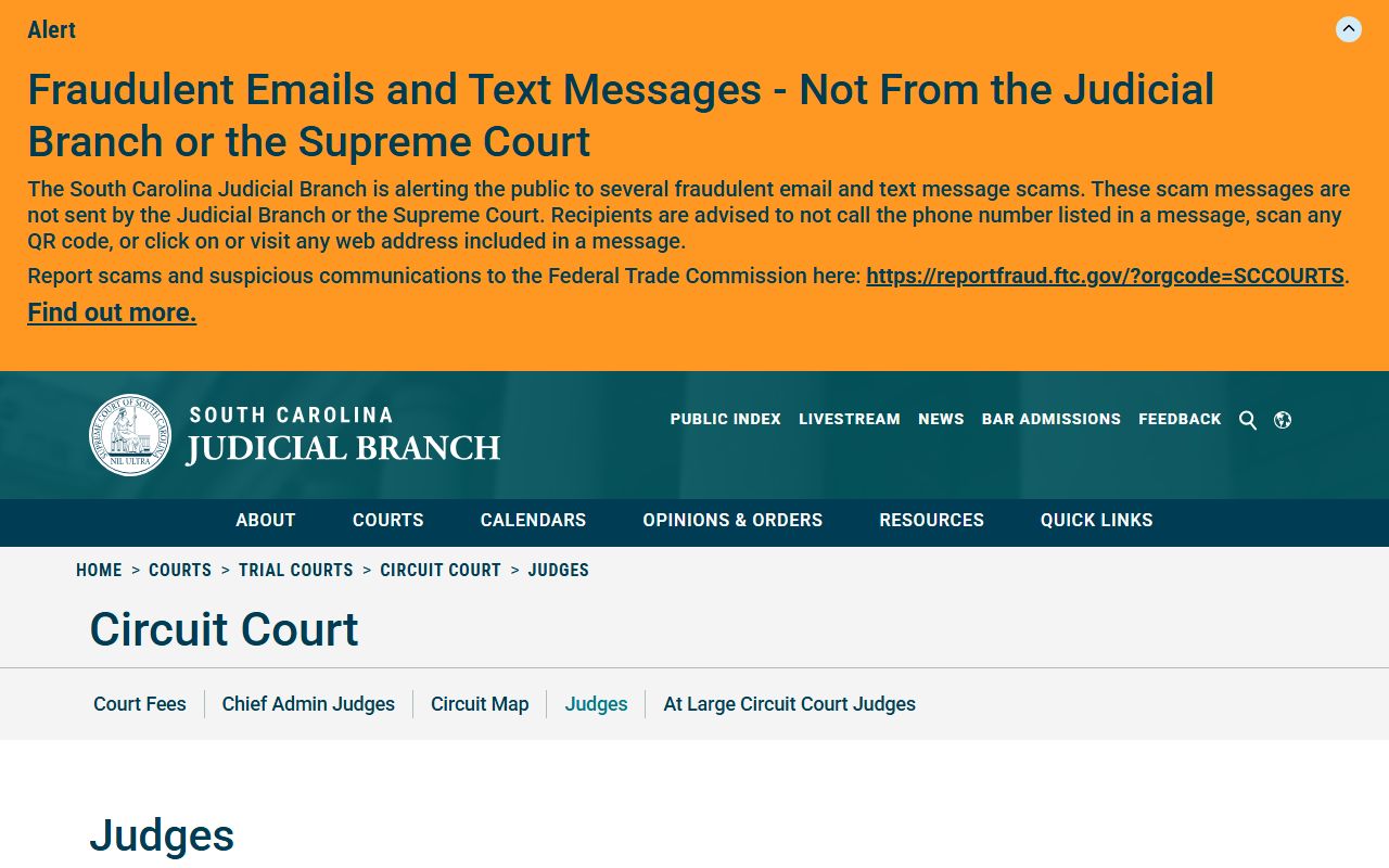 Charleston County Circuit Court Ninth Judicial Circuit judges roster