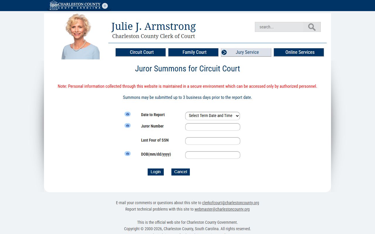 Charleston County Circuit Court jury summons portal