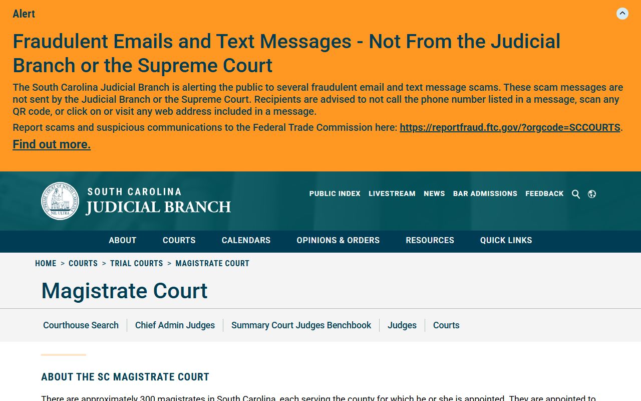 Charleston County Court records Magistrate Court information page