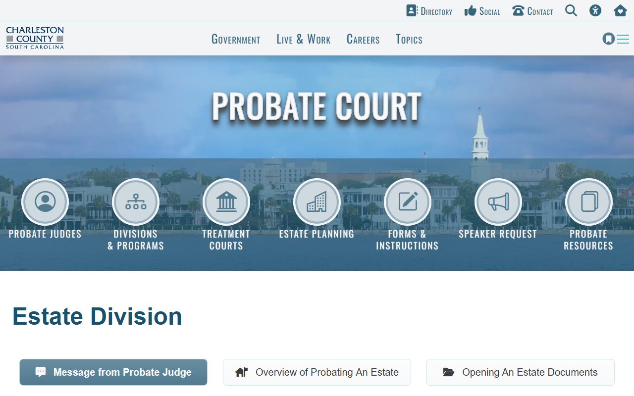 Charleston County jail population Probate Court estate division page
