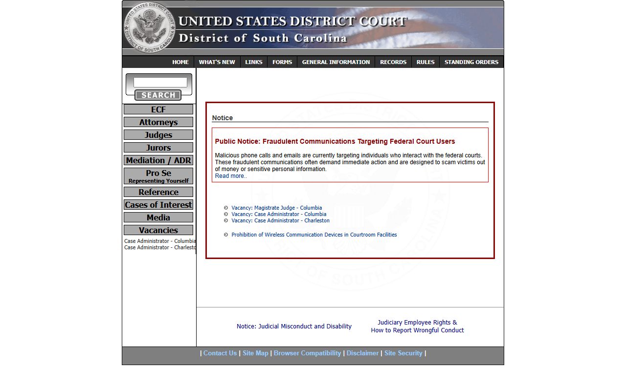 Charleston County jail population U.S. District Court South Carolina homepage
