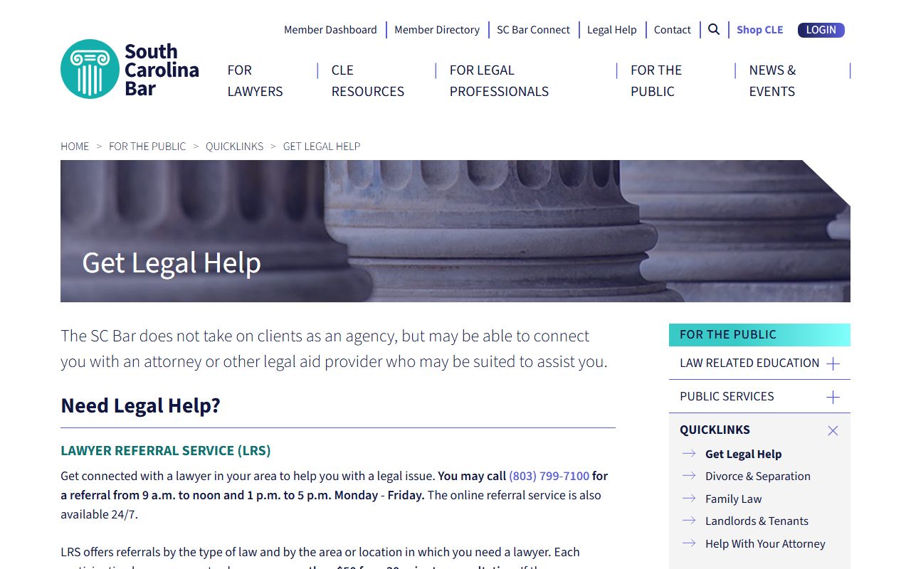 Charleston County jail population South Carolina Bar public legal help page
