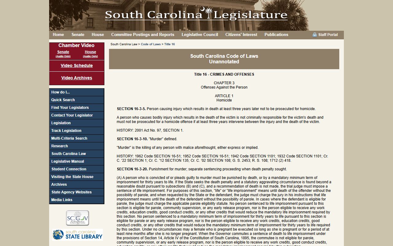 Charleston County jail population South Carolina criminal code statutes page