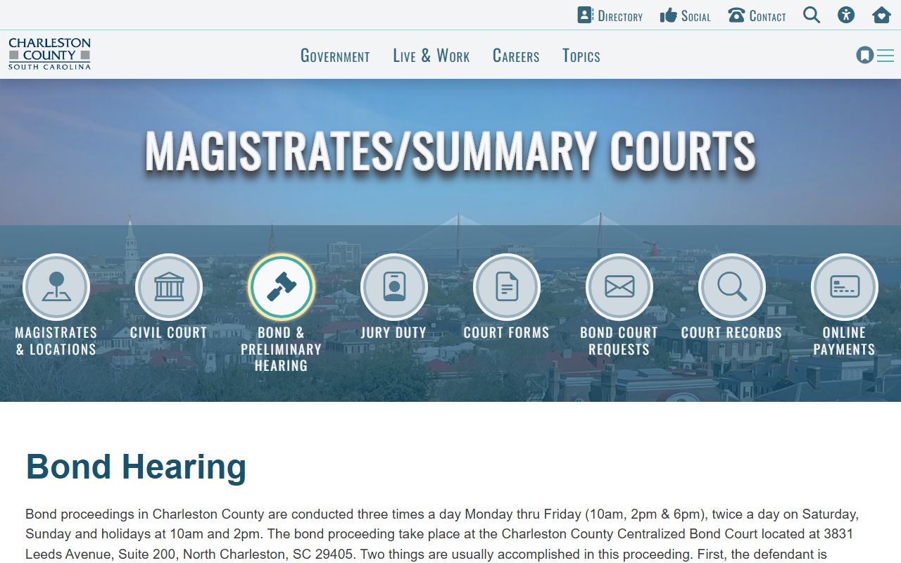 Charleston County inmate booking bond hearing schedule page