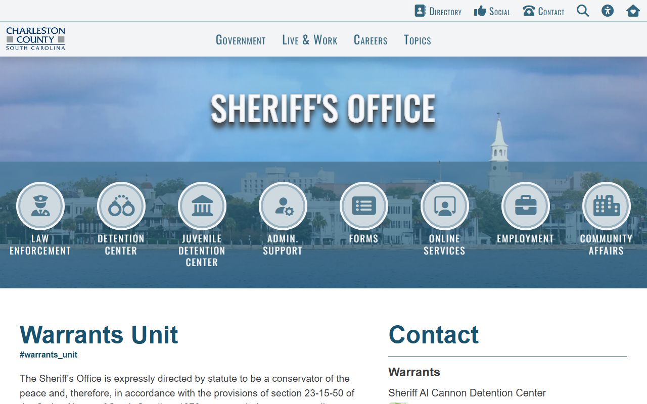 Charleston County inmate search Sheriff warrant records page