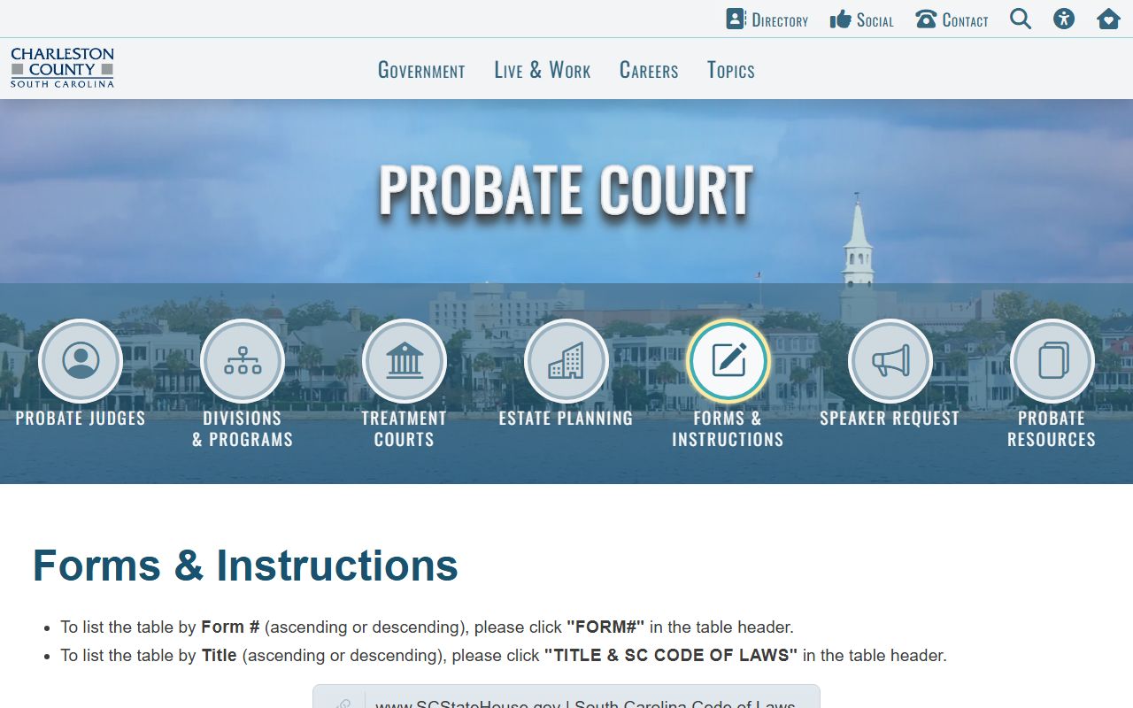 Charleston County marriage and divorce records Probate Court forms page