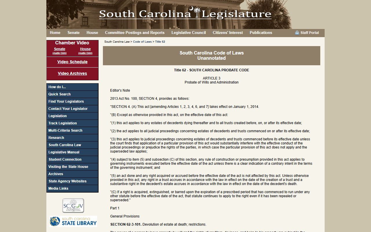 Charleston County probate records - South Carolina small estate statute section 62-3-1201