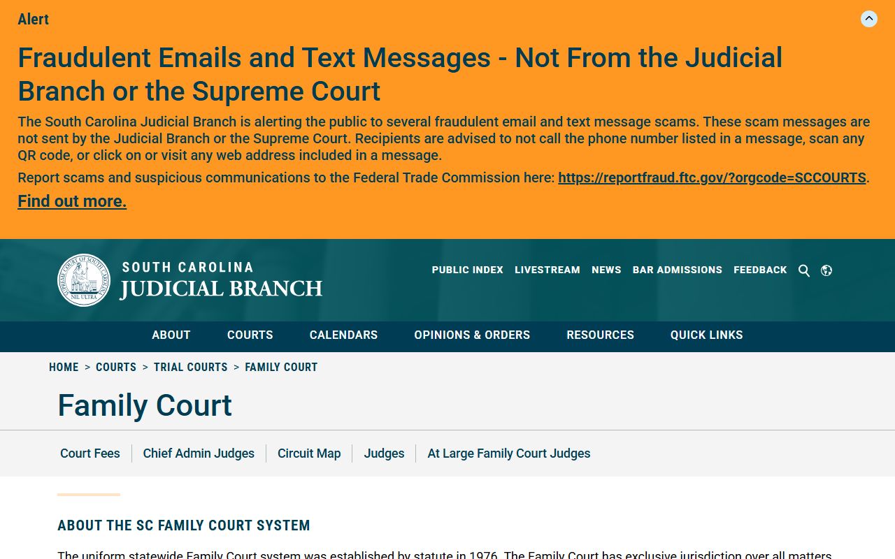 Charleston County public records South Carolina Family Court information page