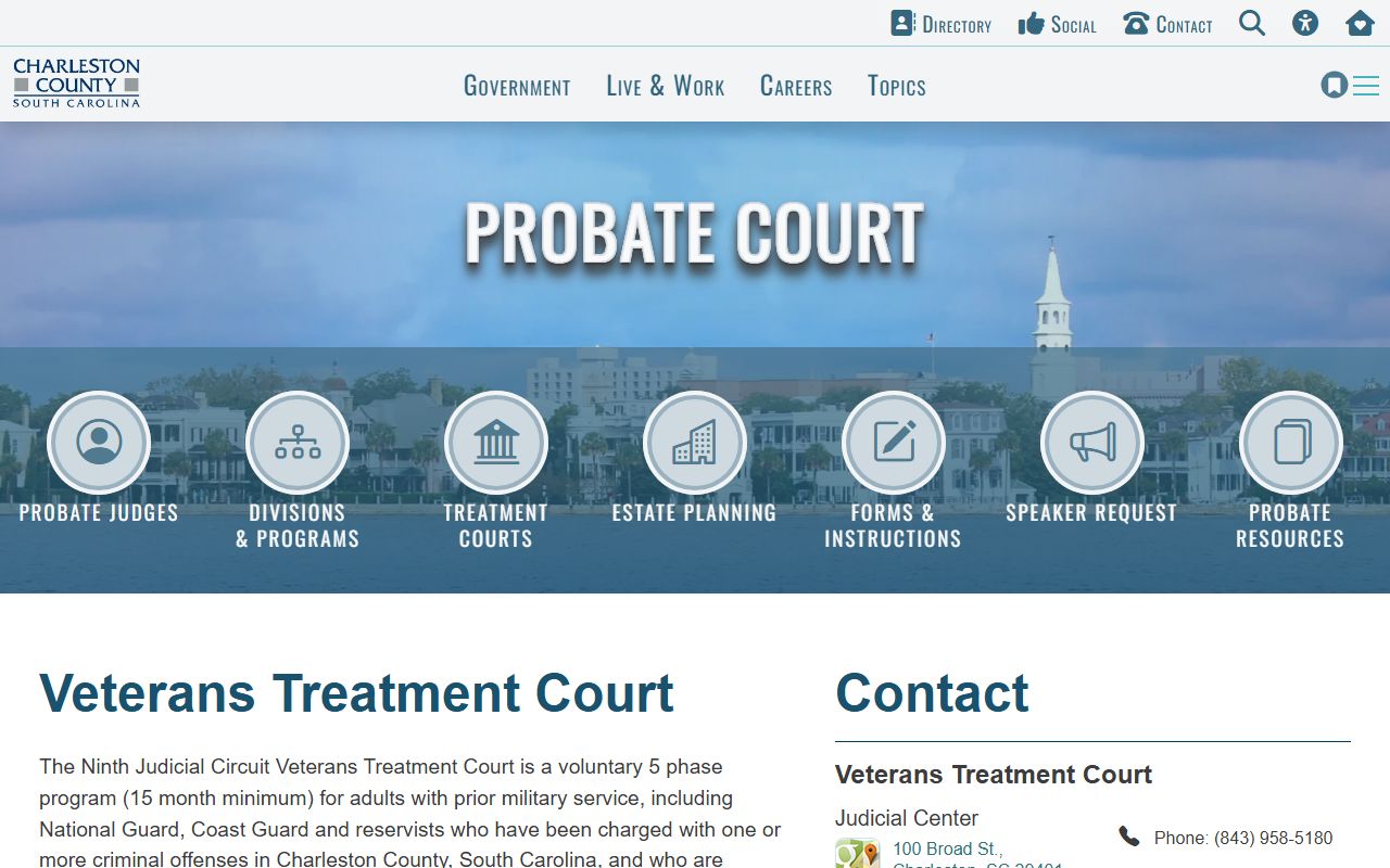 Charleston County public records Veterans Treatment Court eligibility and program page