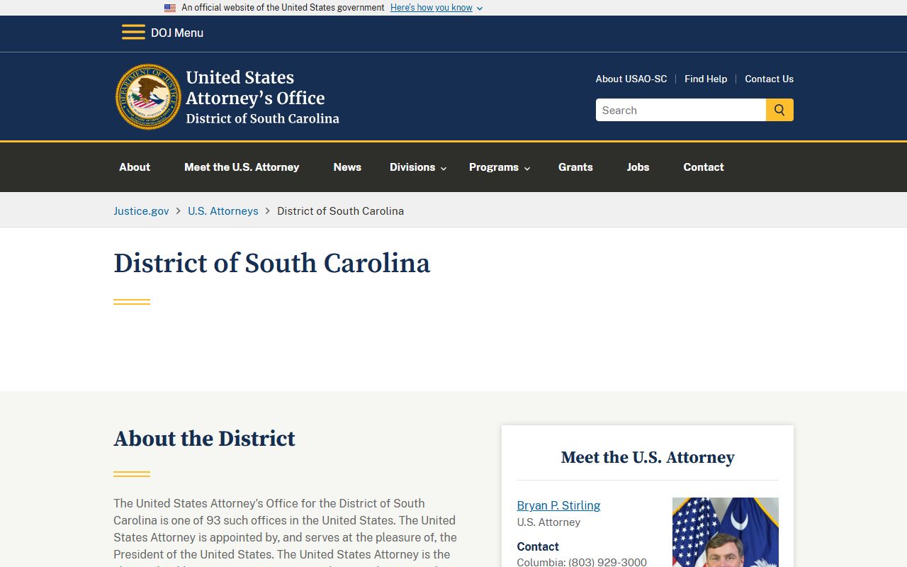 Charleston County public records U.S. Attorney's Office District of South Carolina page