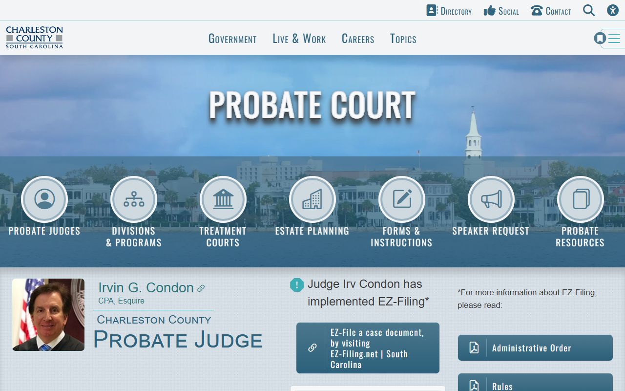 Charleston County released inmates - Probate Court homepage showing county court structure