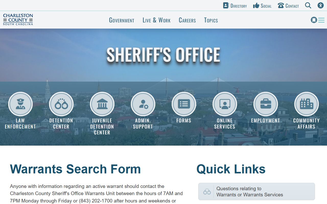 Charleston County released inmates - Sheriff warrant search page for verifying outstanding warrants after release