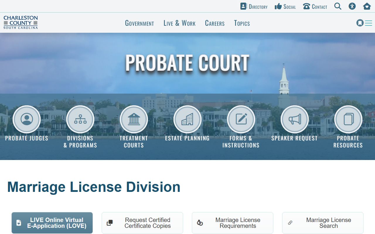 Charleston County traffic court records and probate portal showing separate county court systems