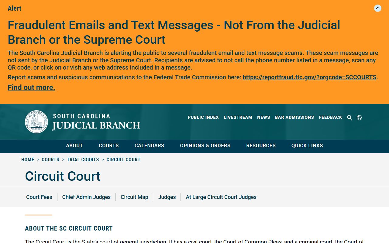 Charleston County warrants - South Carolina Circuit Court information page