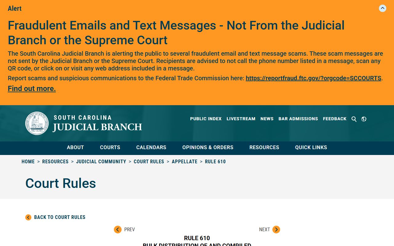 Charleston County warrant records - South Carolina appellate court Rule 610 page