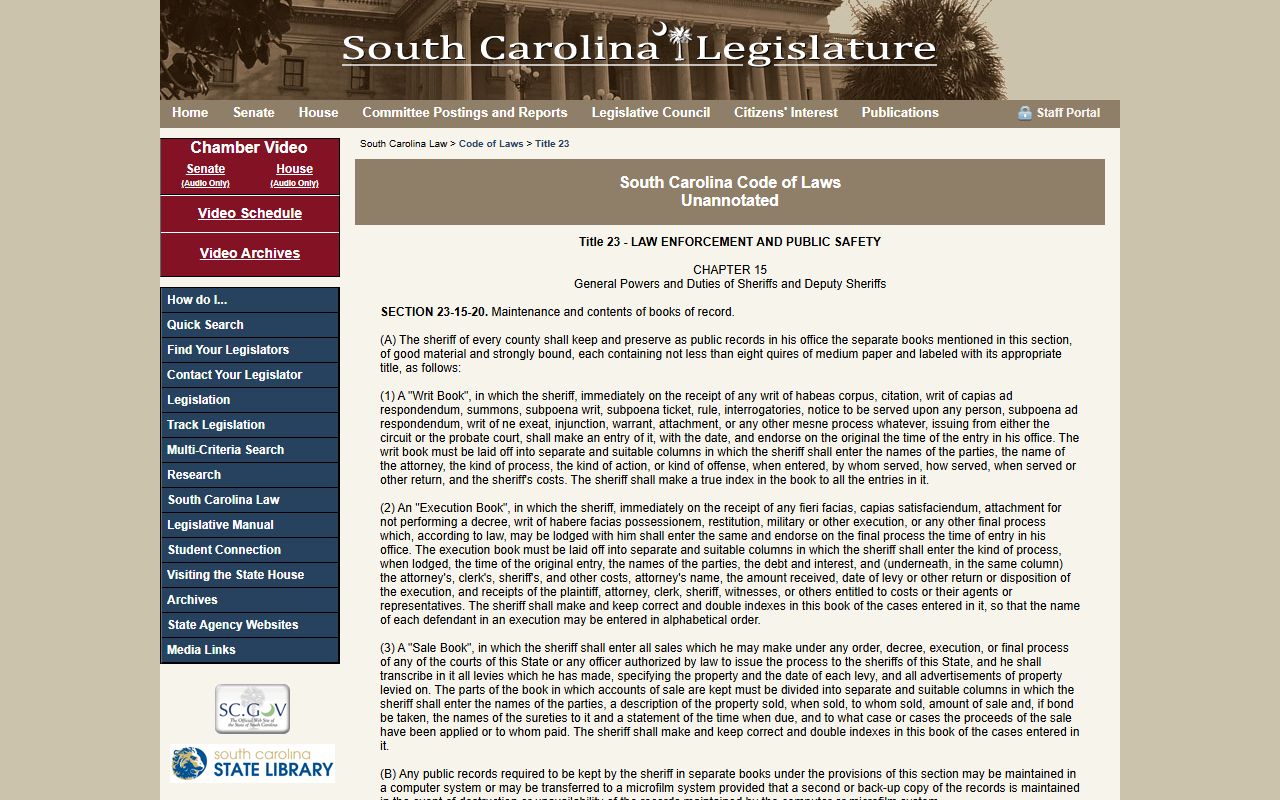 Charleston County warrants - South Carolina Code Section 23-15-50 statehouse page